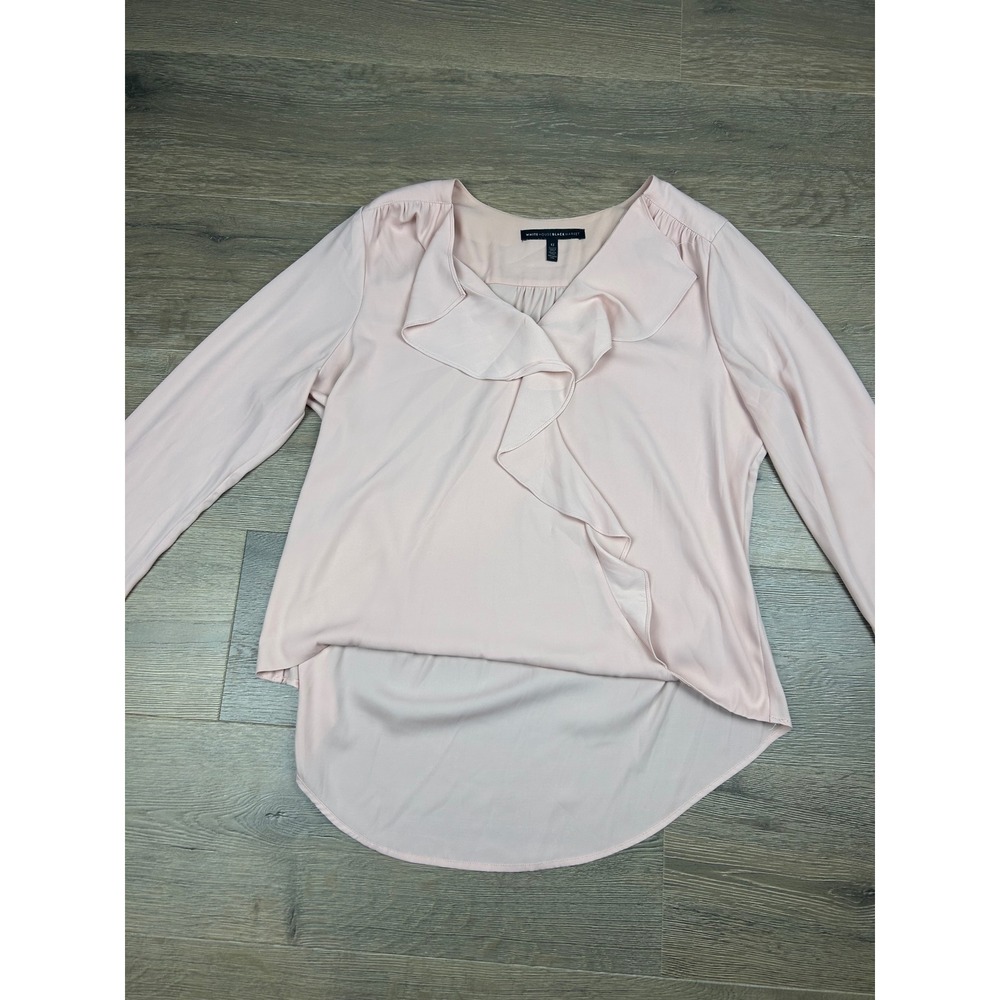 White House Black Market Blush Pink Ruffle Wrap Blouse Long Sleeve Size 12